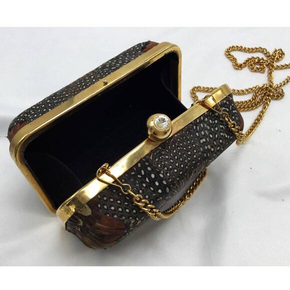 Vintage Comeco Hard Cover Evening Bag Peacock Further - Picture 6 of 8